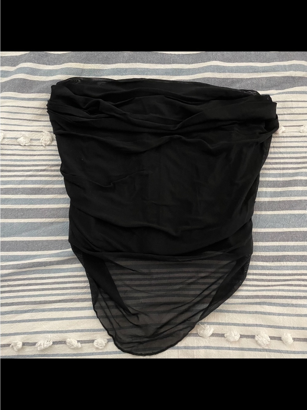 Black Strapless Sheer-Overlay Blouse